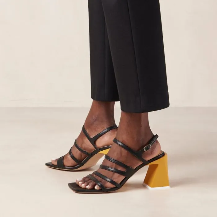 ALOHAS Sandals Women Aubrey 8211 Black And Yellow Leather Sandals