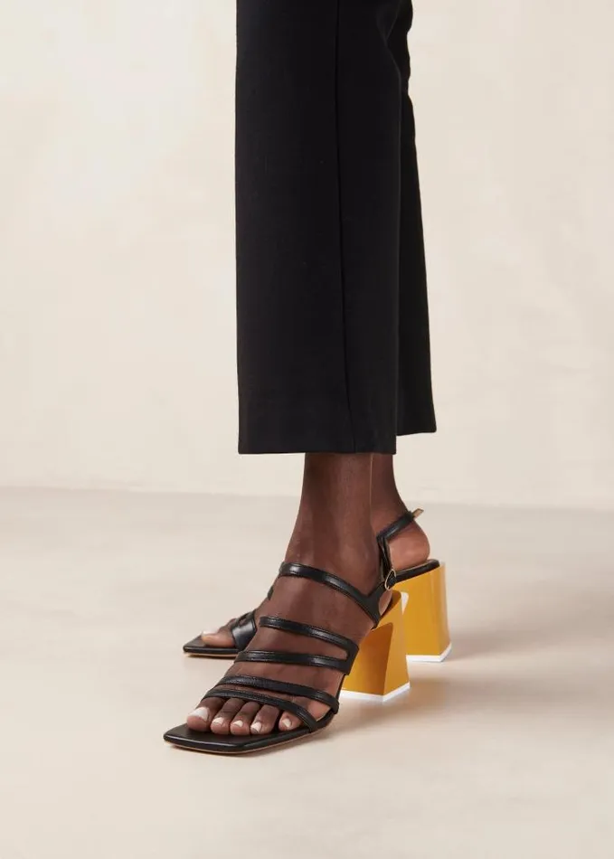 ALOHAS Sandals Women Aubrey 8211 Black And Yellow Leather Sandals