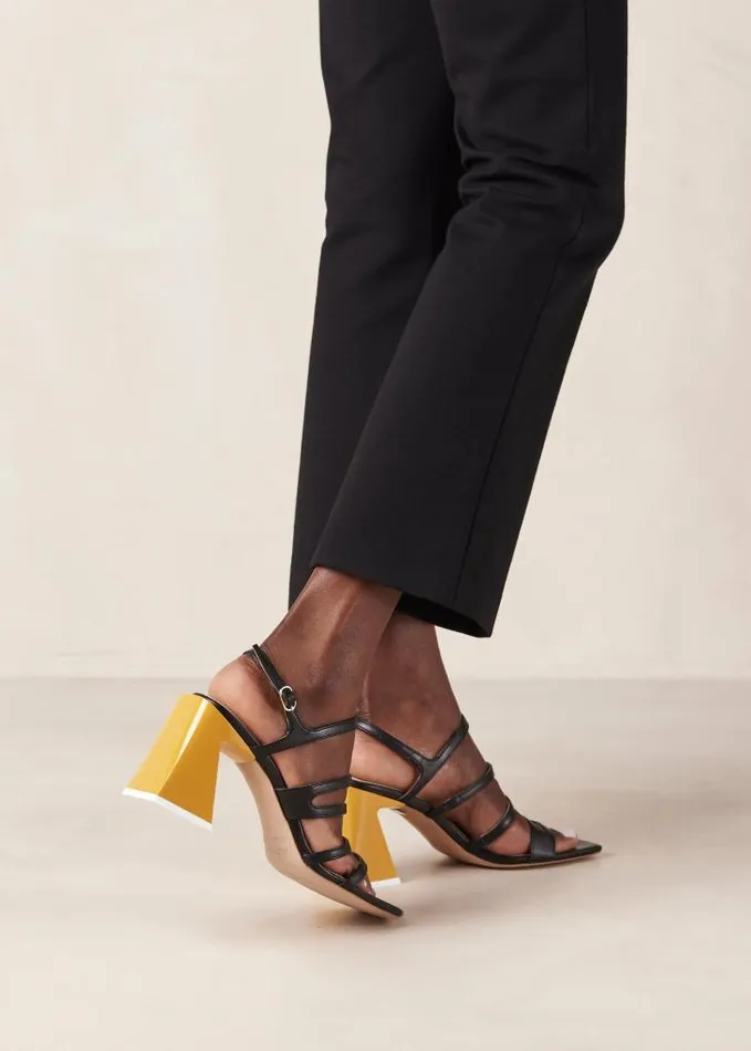 ALOHAS Sandals Women Aubrey 8211 Black And Yellow Leather Sandals