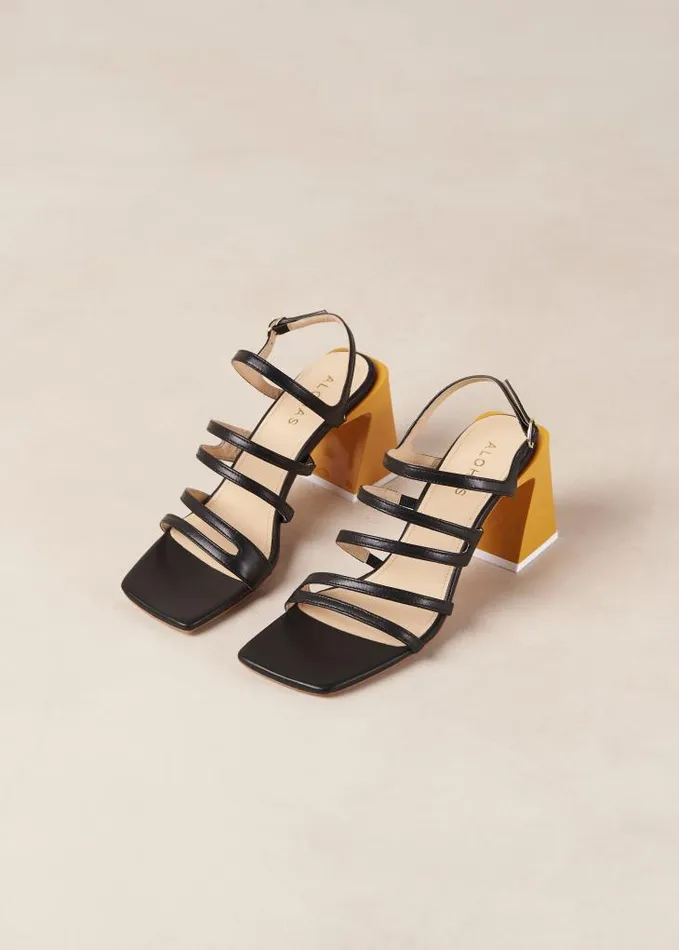 ALOHAS Sandals Women Aubrey 8211 Black And Yellow Leather Sandals