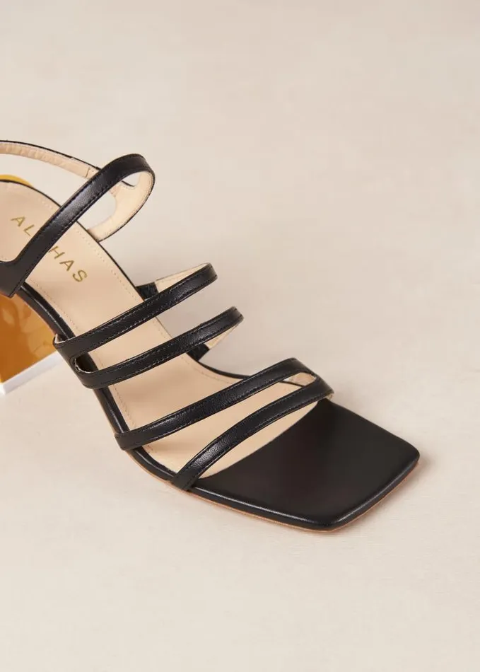 ALOHAS Sandals Women Aubrey 8211 Black And Yellow Leather Sandals