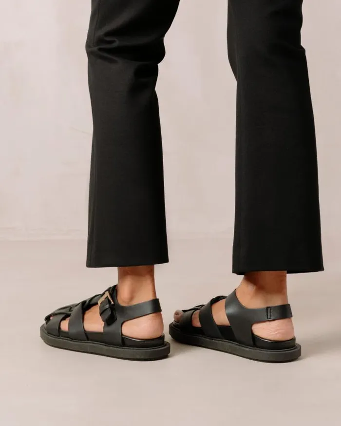 ALOHAS Sandals Women Backbone 8211 Black Leather Sandals