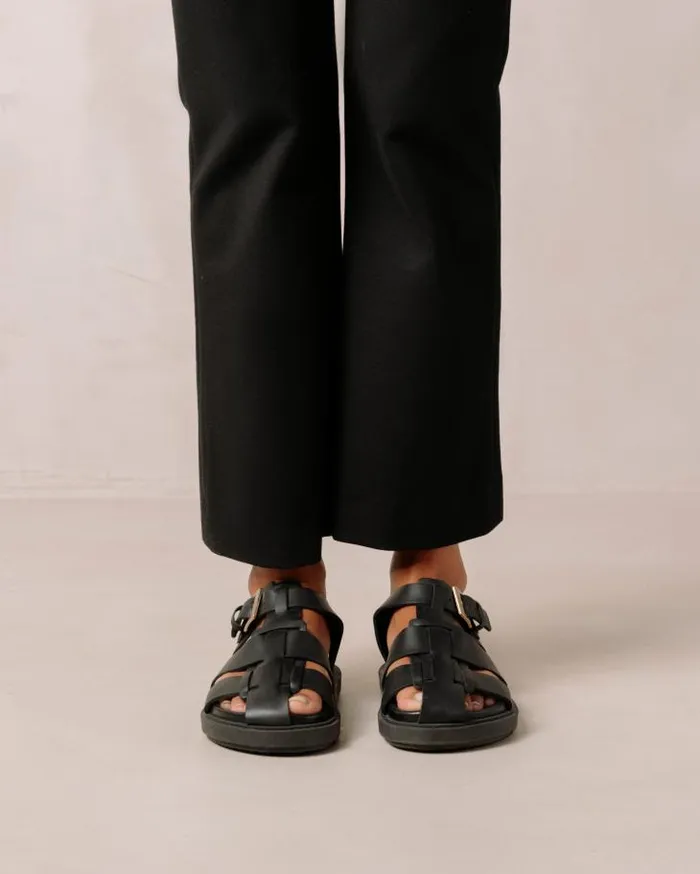 ALOHAS Sandals Women Backbone 8211 Black Leather Sandals