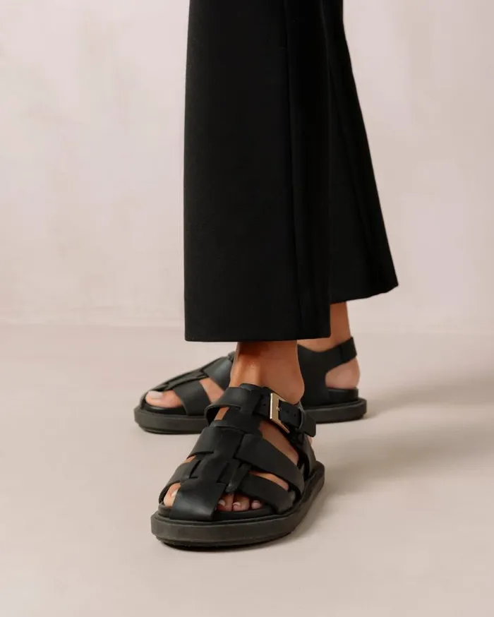 ALOHAS Sandals Women Backbone 8211 Black Leather Sandals