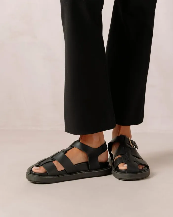 ALOHAS Sandals Women Backbone 8211 Black Leather Sandals