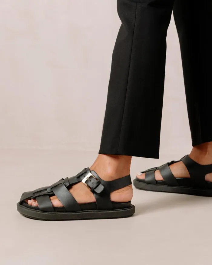 ALOHAS Sandals Women Backbone 8211 Black Leather Sandals