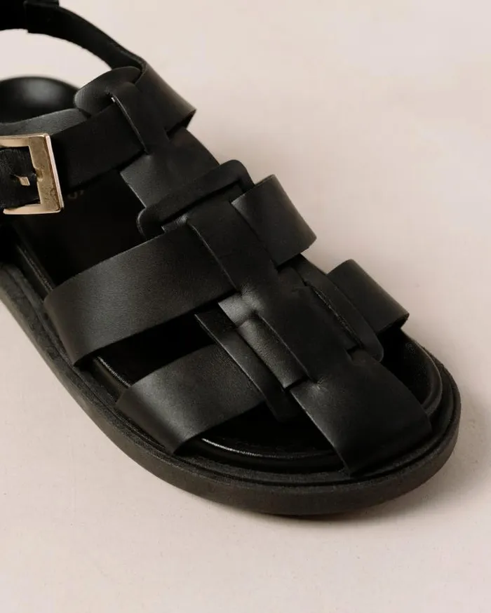 ALOHAS Sandals Women Backbone 8211 Black Leather Sandals