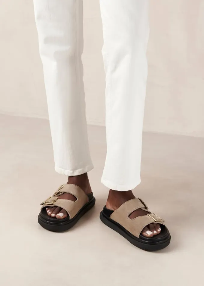 ALOHAS Sandals Women Buckle Strap 8211 Beige Suede Sandals