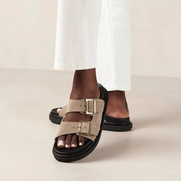 ALOHAS Sandals Women Buckle Strap 8211 Beige Suede Sandals