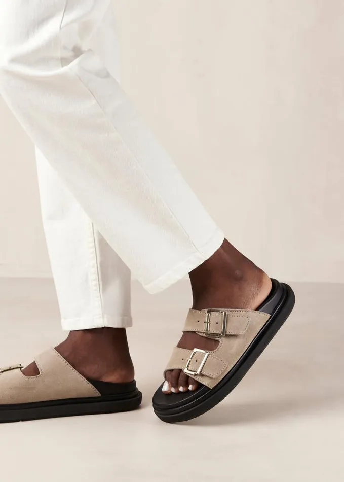 ALOHAS Sandals Women Buckle Strap 8211 Beige Suede Sandals