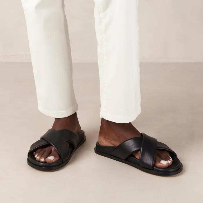 ALOHAS Sandals Women Calima 8211 Black Leather CrissCross Sandals