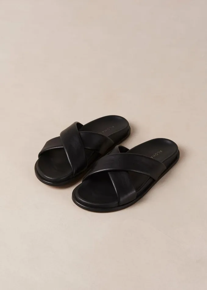 ALOHAS Sandals Women Calima 8211 Black Leather CrissCross Sandals