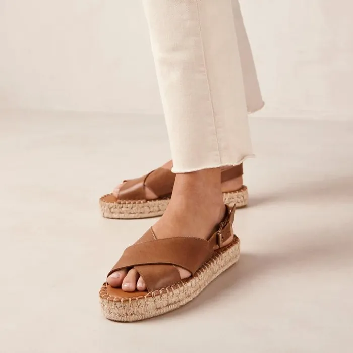 ALOHAS Sandals Women Crossed 8211 Brown Leather Espadrilles