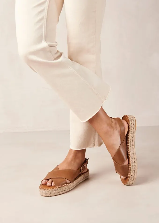 ALOHAS Sandals Women Crossed 8211 Brown Leather Espadrilles