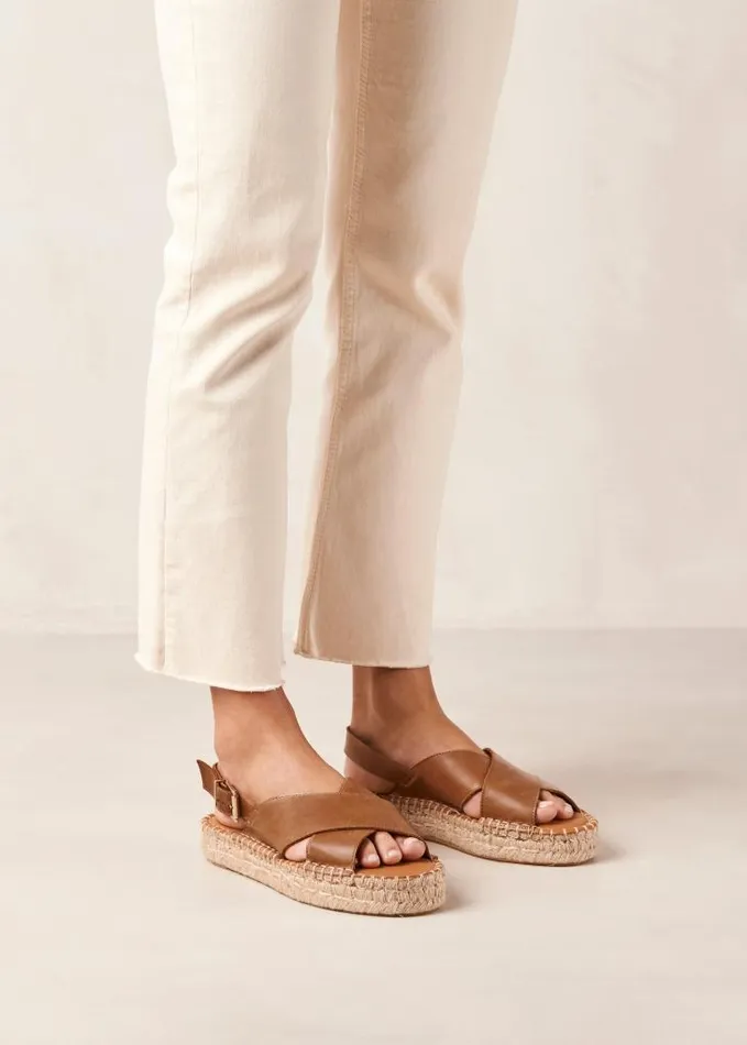 ALOHAS Sandals Women Crossed 8211 Brown Leather Espadrilles