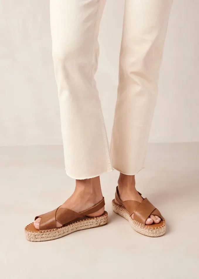 ALOHAS Sandals Women Crossed 8211 Brown Leather Espadrilles