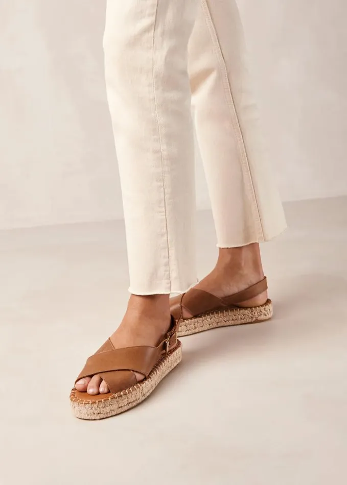 ALOHAS Sandals Women Crossed 8211 Brown Leather Espadrilles