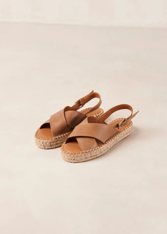 ALOHAS Sandals Women Crossed 8211 Brown Leather Espadrilles
