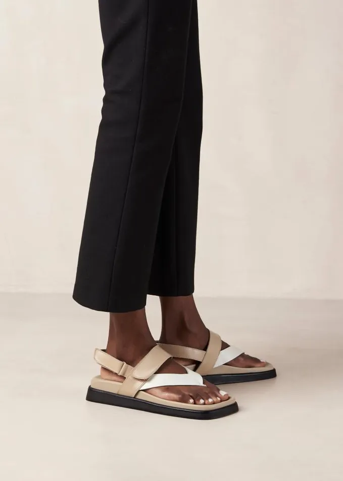 ALOHAS Sandals Women Decade 8211 White And Brown Leather Sandals
