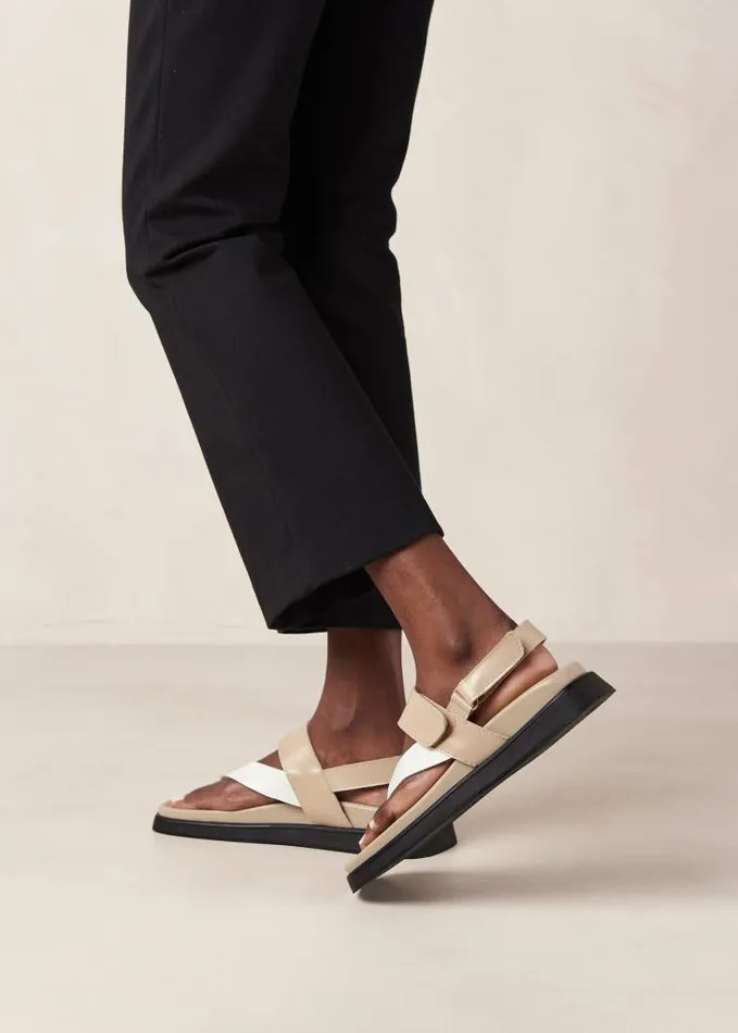 ALOHAS Sandals Women Decade 8211 White And Brown Leather Sandals