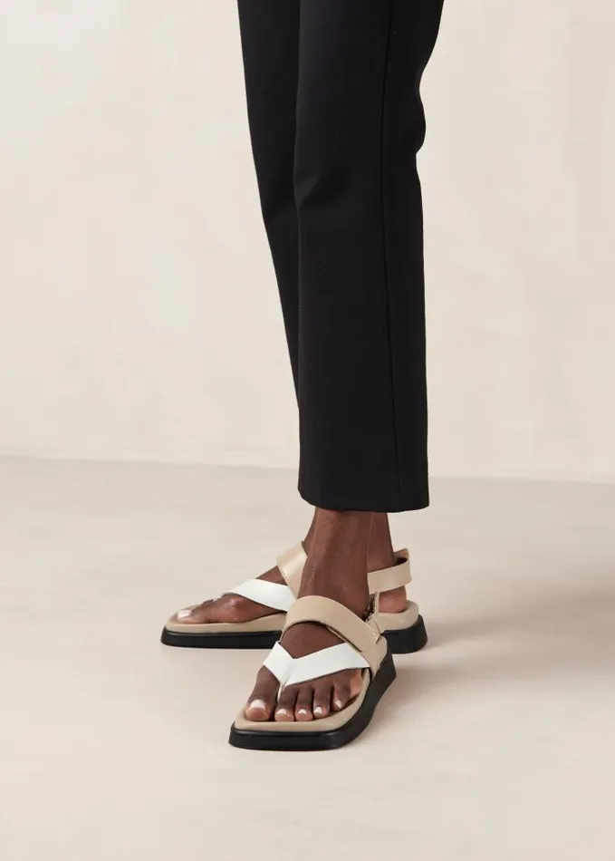 ALOHAS Sandals Women Decade 8211 White And Brown Leather Sandals