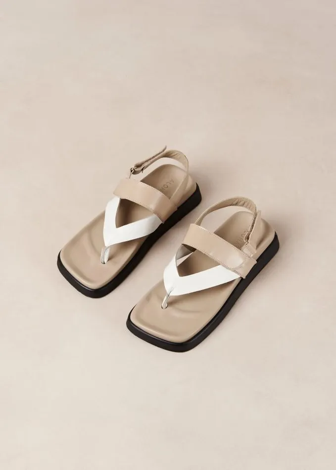 ALOHAS Sandals Women Decade 8211 White And Brown Leather Sandals