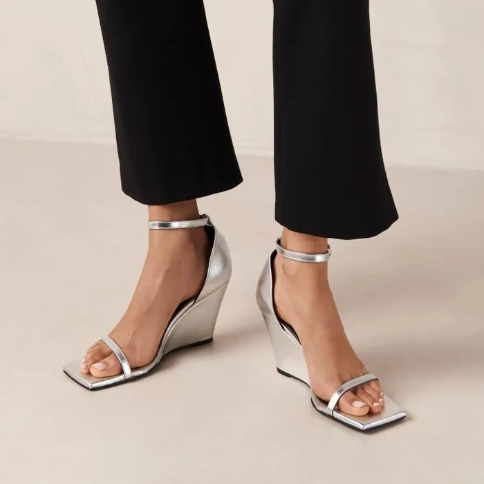 ALOHAS Sandals Women Gata 8211 Silver Wedge Sandals