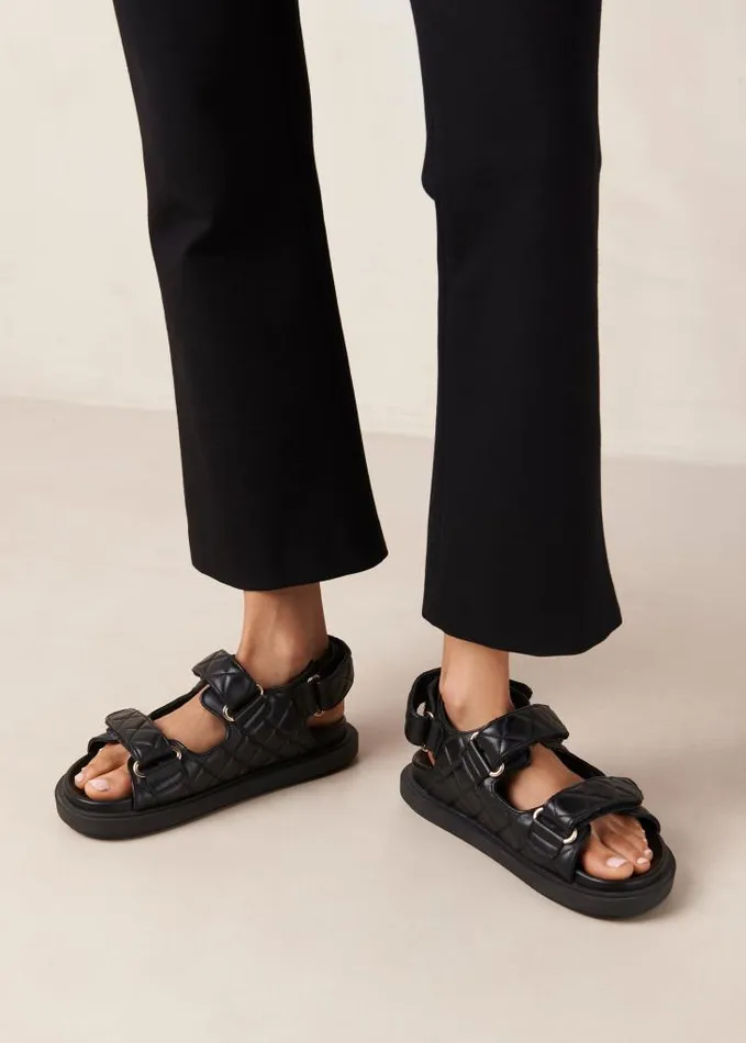 ALOHAS Sandals Women HookLoop 8211 Black Leather Sandals
