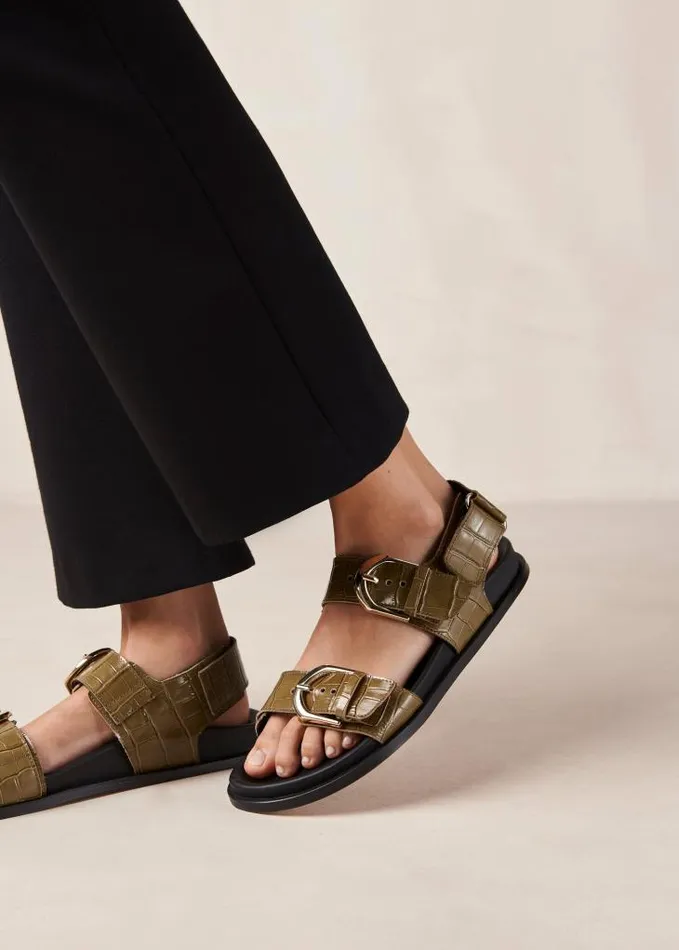 ALOHAS Sandals Women Leone Alli 8211 Green DoubleStrap Sandals