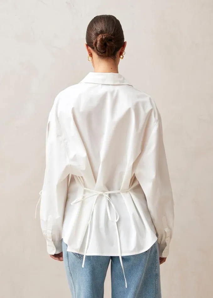 ALOHAS Shirts Women Sugar 8211 White Cotton BackTie Shirt