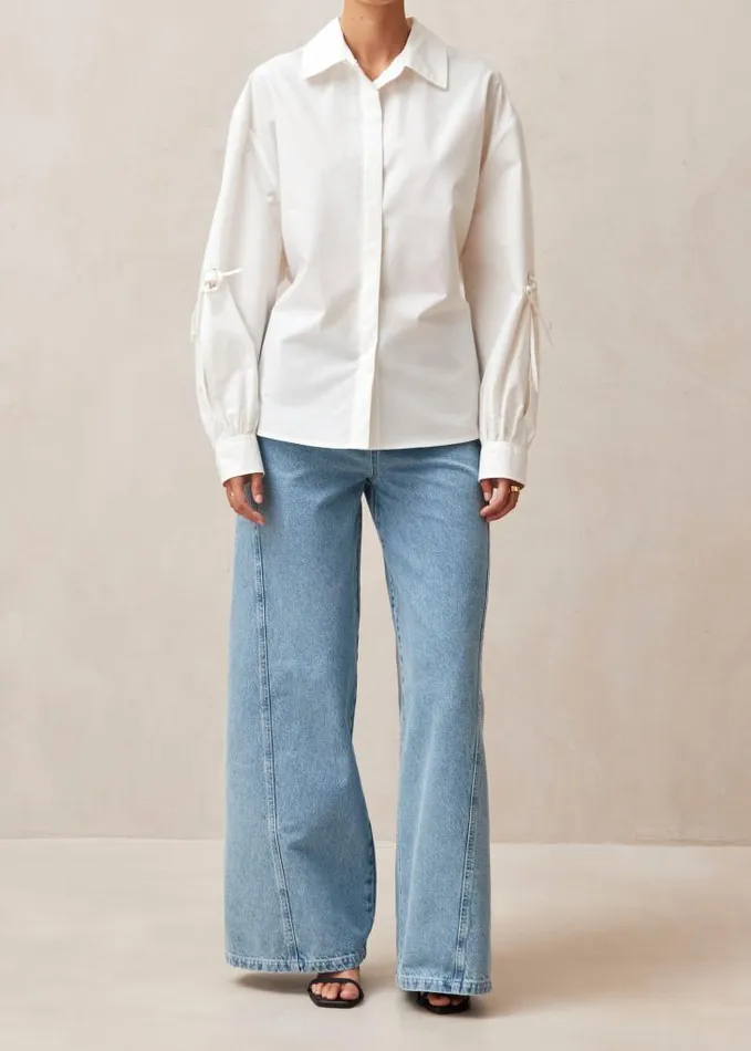 ALOHAS Shirts Women Sugar 8211 White Cotton BackTie Shirt