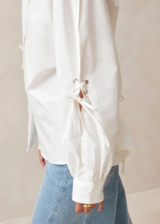 ALOHAS Shirts Women Sugar 8211 White Cotton BackTie Shirt
