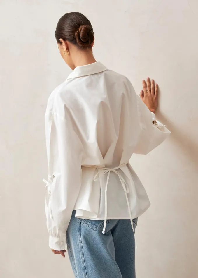 ALOHAS Shirts Women Sugar 8211 White Cotton BackTie Shirt