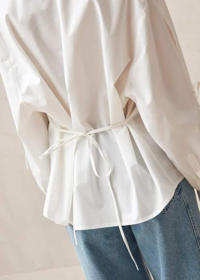 ALOHAS Shirts Women Sugar 8211 White Cotton BackTie Shirt