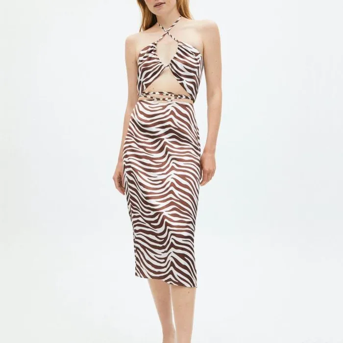 ALOHAS Skirts Women High Tied Safari 8211 Brown And White Satin Skirt