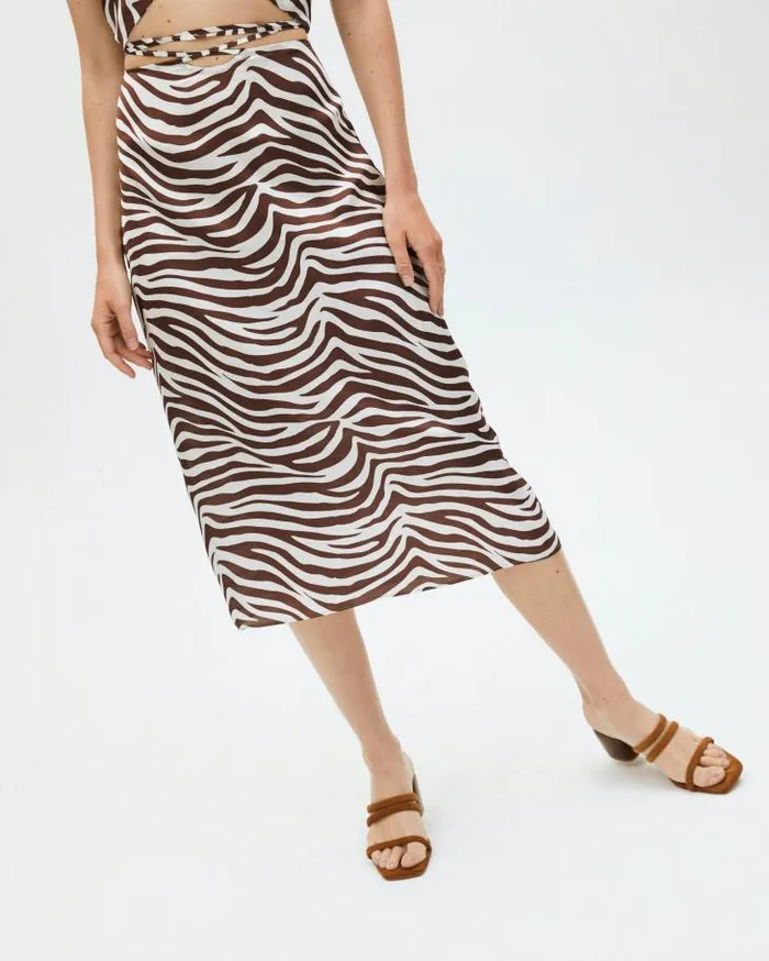 ALOHAS Skirts Women High Tied Safari 8211 Brown And White Satin Skirt