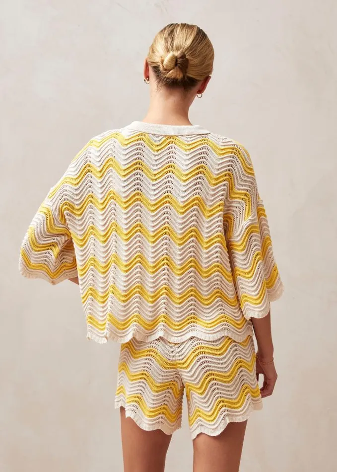 ALOHAS Sweaters and Cardigans Women Messina 8211 Yellow and Cream Knit Sweater ALOHAS Sweaters and Cardigans Women Messina 8211 Yellow and Cream Knit Sweater