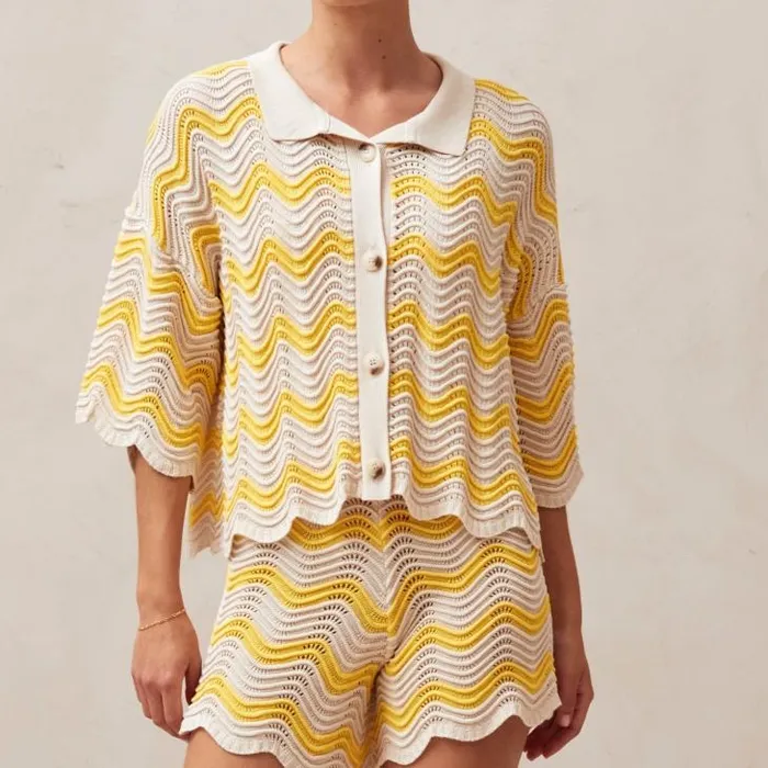 ALOHAS Sweaters and Cardigans Women Messina 8211 Yellow and Cream Knit Sweater