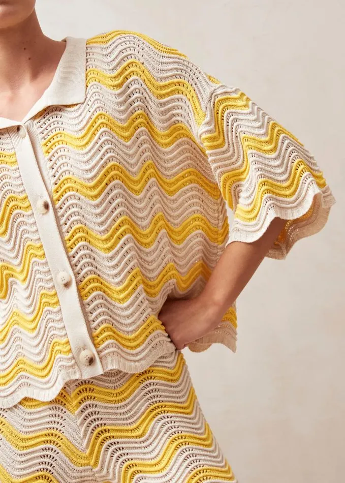 ALOHAS Sweaters and Cardigans Women Messina 8211 Yellow and Cream Knit Sweater