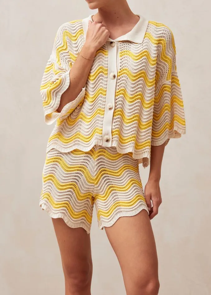 ALOHAS Sweaters and Cardigans Women Messina 8211 Yellow and Cream Knit Sweater