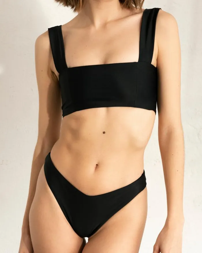 ALOHAS Swimwear Women The Square 8211 Black Recycled Nylon Bikini Top