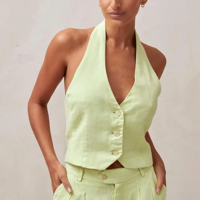 ALOHAS Tops Women Ami 8211 Green Linen Top