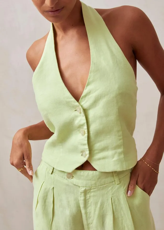 ALOHAS Tops Women Ami 8211 Green Linen Top