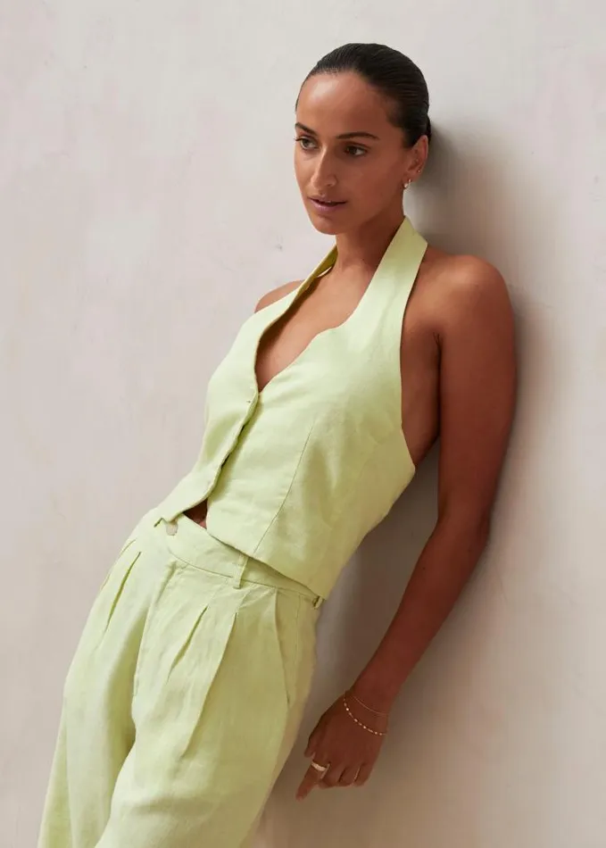 ALOHAS Tops Women Ami 8211 Green Linen Top