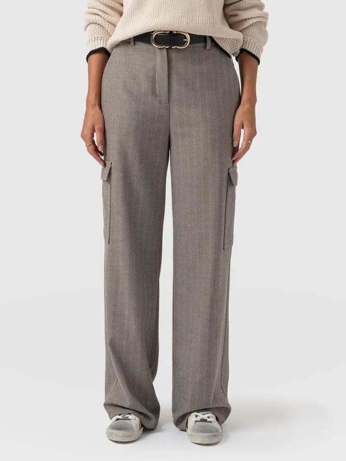 Astrid Cargo Pant 8211 Brown Herringbone Brown Herringbone Women Saint And Sofia Pants
