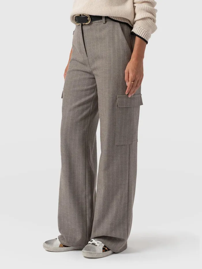 Astrid Cargo Pant 8211 Brown Herringbone Brown Herringbone Women Saint And Sofia Pants