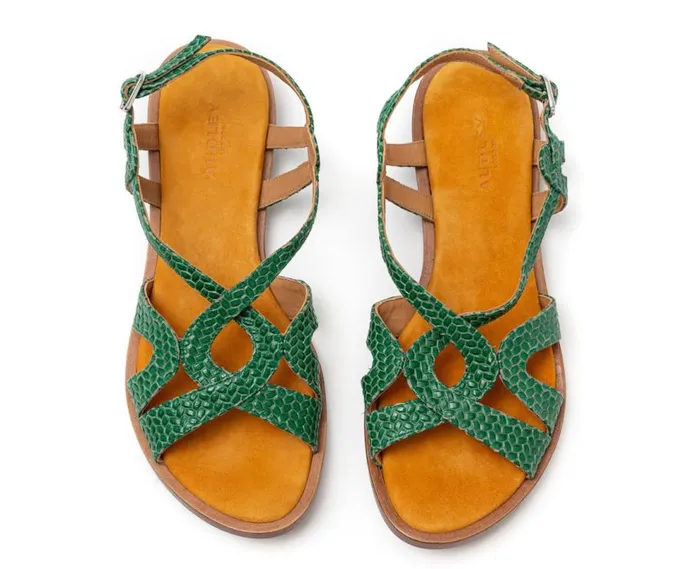 Audley Shoes Flat Leather Sandal Hayley Green Women Medium Heel