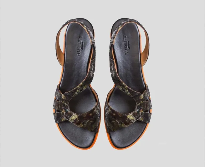 Audley Shoes Flat Leather Sandal Veva Print Women Flat