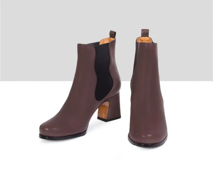 Audley Shoes High Heel Leather Booties Ceferina Brown Women High Heel