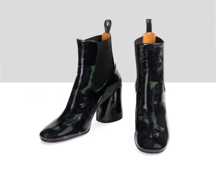 Audley Shoes High Heel Leather Booties Elif Green Women High Heel